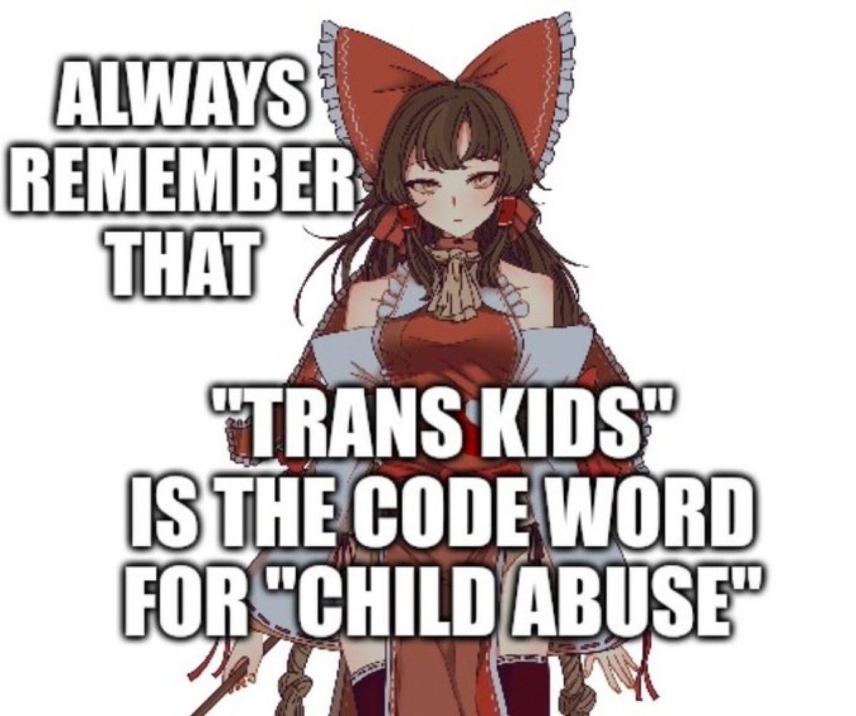 Ghostsamuraigal's tweet image. The point is Touhou is transphobic and that’s a good thing because “trans” people ruin everything.🍃