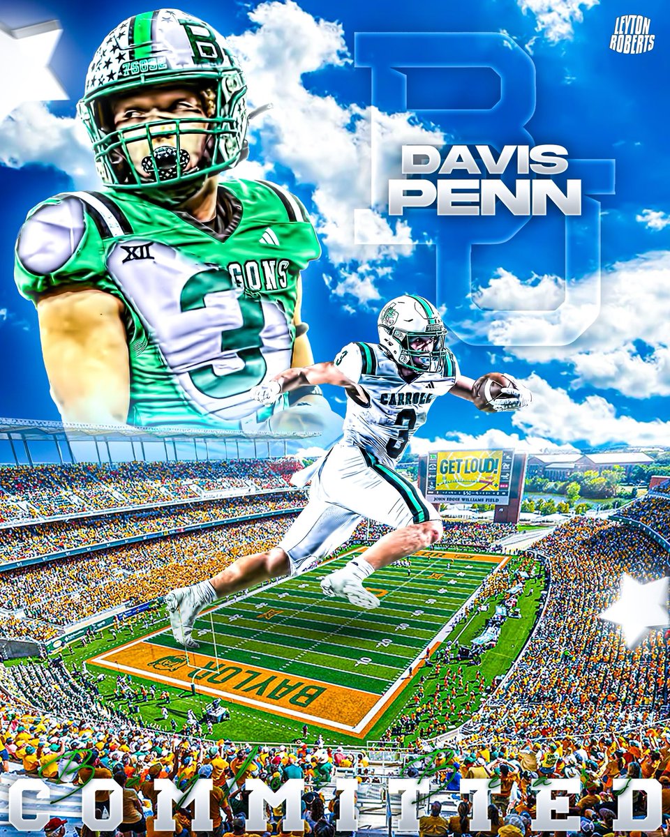 Davis Penn (@davispenn5) on Twitter photo COMMITTED!!! Blessed and honored to say I have committed to BAYLOR UNIVERSITY!!
<a href="/CoachK_Hall/">Coach Khenon Hall (BAYLOR)</a> <a href="/CoachDaveAranda/">Dave Aranda</a> <a href="/coachrdodge/">Riley Dodge</a> <a href="/coachdwetzel/">David Wetzel</a> <a href="/coachwetzel_/">Skyler Wetzel</a> <a href="/SLC_Recruiting/">Southlake Carroll FB Recruiting</a> <a href="/ahunt90/">Aaron Hunt</a> <a href="/AppleberryBU/">Aaron Appleberry</a> <a href="/WillTurboff/">Will Turboff</a> COMMITTED!!! Blessed and honored to say I have committed to BAYLOR UNIVERSITY!!
<a href="/CoachK_Hall/">Coach Khenon Hall (BAYLOR)</a> <a href="/CoachDaveAranda/">Dave Aranda</a> <a href="/coachrdodge/">Riley Dodge</a> <a href="/coachdwetzel/">David Wetzel</a> <a href="/coachwetzel_/">Skyler Wetzel</a> <a href="/SLC_Recruiting/">Southlake Carroll FB Recruiting</a> <a href="/ahunt90/">Aaron Hunt</a> <a href="/AppleberryBU/">Aaron Appleberry</a> <a href="/WillTurboff/">Will Turboff</a>