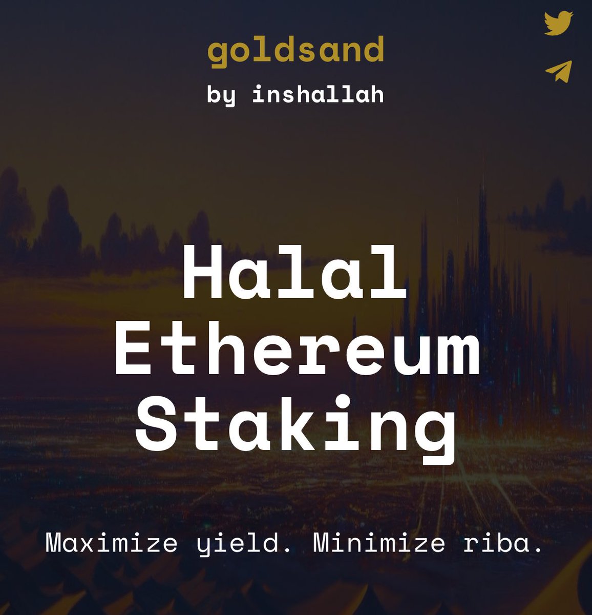 inshAllah L2 😱 

Produk pertamanya: Goldsand, Halal Ethereum Staking, belum launch, baru waitlist. Kalau baca websitenya sih nanti akan offer loans juga. 

Secara teknis, ini menarik. Bagaimana dia bungkus staking (yang secara kodrat harusnya sudah ga ada riba) jadi DeFi atau