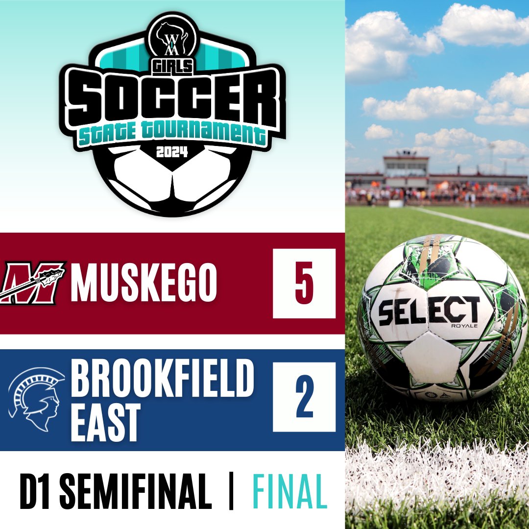 2x-Defending Champion Muskego will be back in the D1 State Championship tomorrow night at 7 p.m. to take on Kimberly! The Warriors defeated Brookfield East 5-2 in tonight's semifinal.

Goalie Savannah Mittelstaedt recorded 8 saves in the game. #wiaasoccer