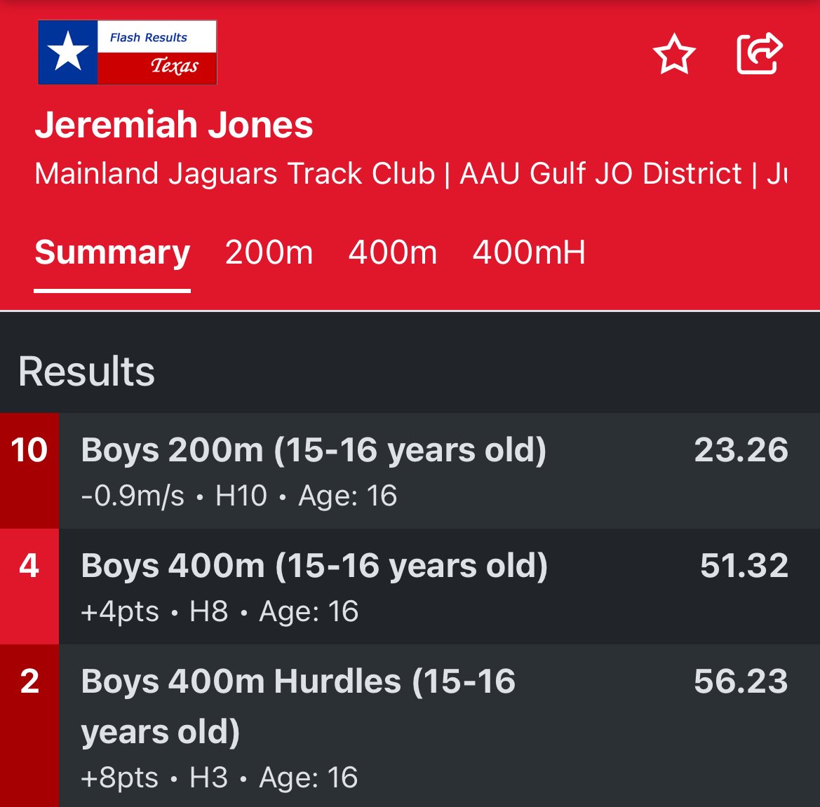 Jeremiahj08's tweet photo. Another day at the office as I qualified again to the AAU regionals round with a new personal of 23.26 in the 200m. Now time to really go get tomorrow at the USATF championships‼️ @WVUTechXCTF @Coach_QH @FriendsUXCTF @TTFCA @MicheleB_scout @jvillecollegeXC @PrinceSawyerrrr https://t.co/dLtJua2bt9