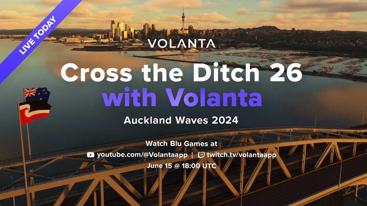 🌊✈️The wait is almost over! Cross the Ditch 26: Auckland Waves will go live soon! Join <a href="/iamblugames/">Blu Games</a>  as he streams at 18:00 UTC / 04:00 AEST today on Volanta’s YouTube and Twitch channels.

Get ready for a great event that includes some awesome giveaways!

For the next 24 hours,