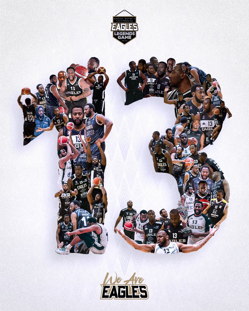NewcastleEagle's tweet photo. 𝟮𝟬 𝗦𝗘𝗔𝗦𝗢𝗡𝗦 𝗙𝗢𝗥 𝗗𝗔𝗥𝗜𝗨𝗦!

🦅 Tonight, we honour Darius Defoe's remarkable 20 seasons with the Newcastle Eagles.

🎟️ Secure your seat now at https://t.co/NqZD5Rqyzk

🖼️ Grab your exclusive '13' poster celebrating Darius. Available at tonight's game!

#WeAreEagles https://t.co/VWbmQyQIER