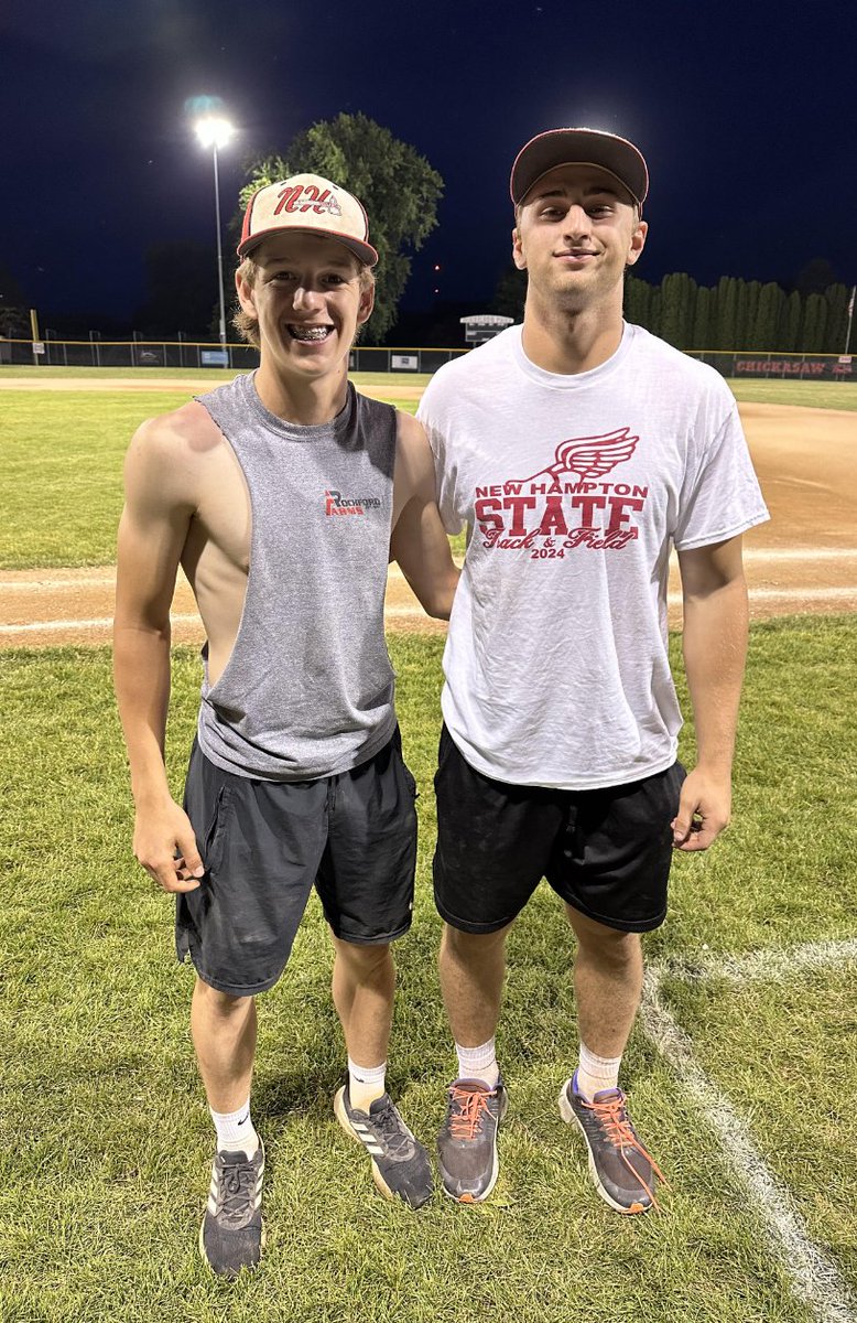NHBaseball13's tweet photo. 2A #6-ranked New Hampton sweeps doubleheader vs. 3A Charles City (12-0, 5-1) to push season record to 18-3 &amp; stay in 1st place in the conference. Braden McShane &amp; Caden Rochford combine for a perfect game in Game 1—McShane pitches 5 innings in relief for the Game 2 win + hits HR! https://t.co/VVkpm0f298