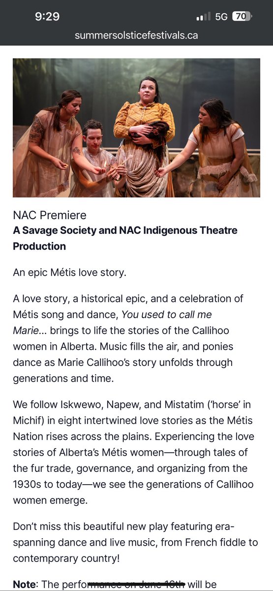 Tonight I felt honoured to attend opening night of the Indigenous theatre show “You used to Call me Marie” by playwright/peformer Tai Amy Grauman a ❤️story of our Métis people - my grandmother would have loved it 🧡 thx <a href="/NacTheatre/">NacTheatre</a> &amp; <a href="/SavageSociety33/">Savage Society</a> for sharing a great show!