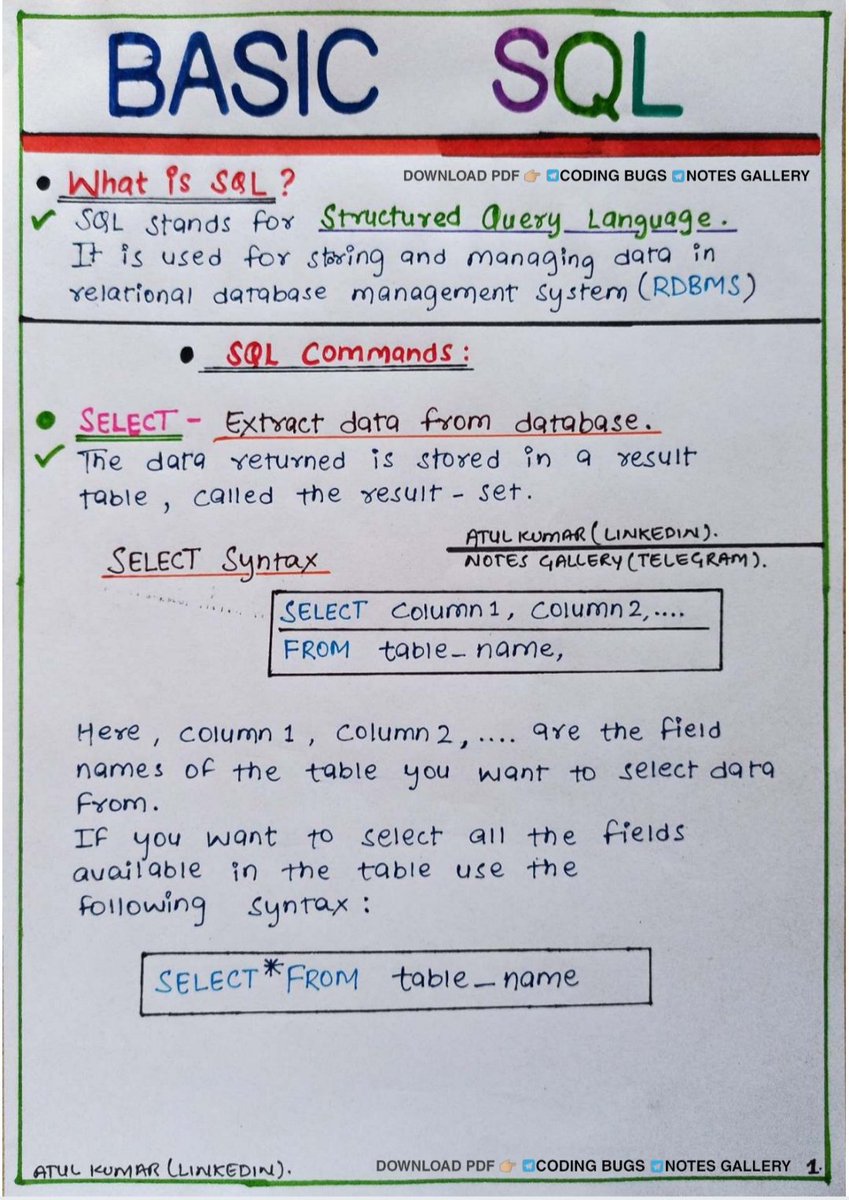 RahulKu22532718's tweet image. SQL Zero To Hero 📕

Complete Sql Handwritten Notes Zero To Hero.

Simply:
1. Follow me (so I will Dm)
2. Like and Repost
3. Comment “send”

#sql