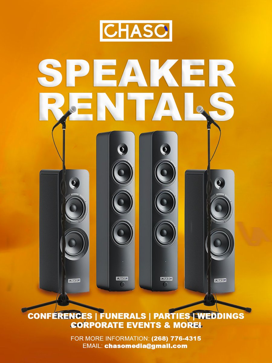 Mics and Speaker Rental Available with <a href="/chaso_media/">Chaso Media</a> !
📇Conferences
🥳  Parties
⚰️Funerals
📈Corporate Events
🎤 Wireless hand-held mics, tabletop mics, pin on mics, and over the ear mics also available.
Contact us 7764315