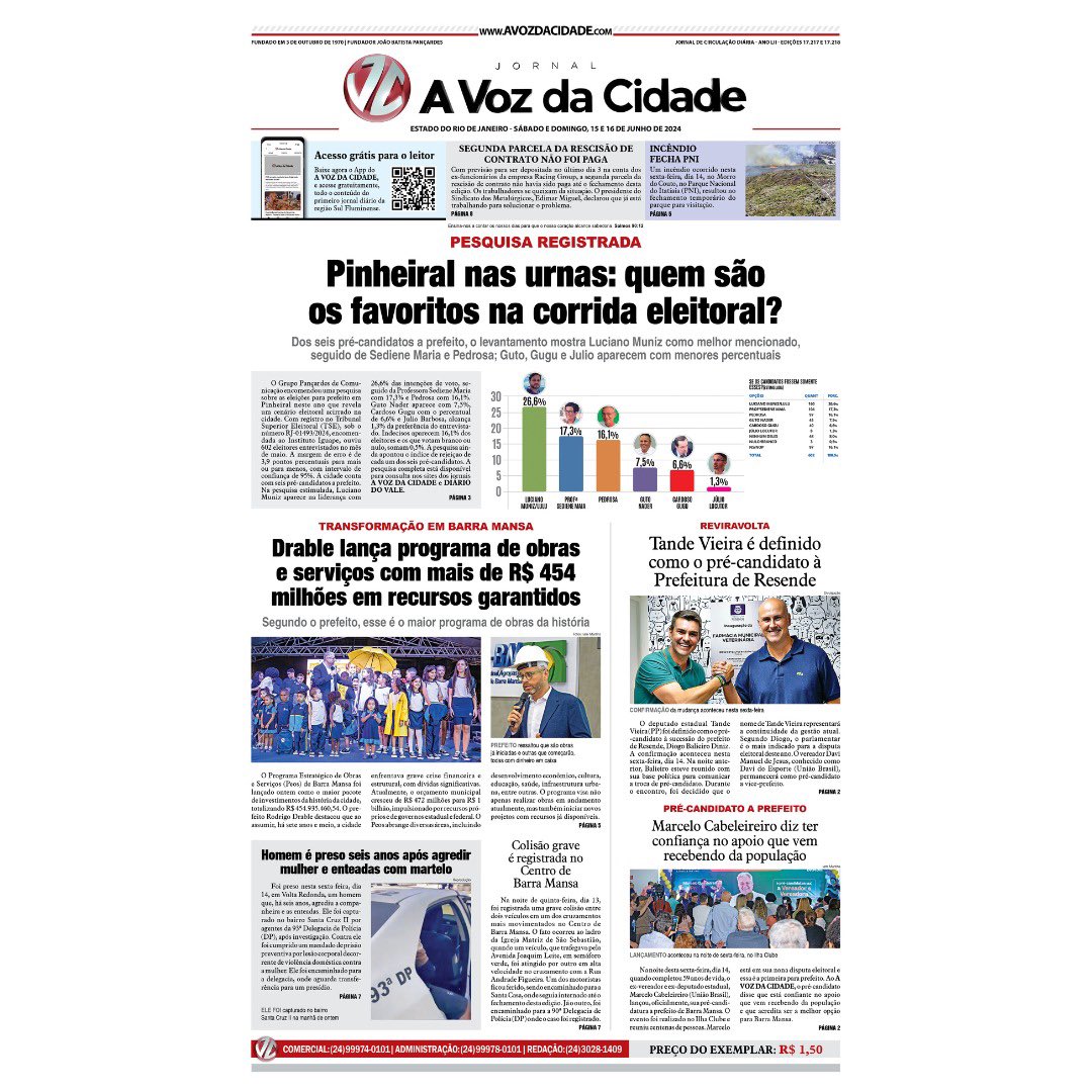 Esta é a edição do jornal 𝘼 𝙑𝙊𝙕 𝘿𝘼 𝘾𝙄𝘿𝘼𝘿𝙀 deste fim de semana. 
Acesse gratuitamente com um simples cadastro a versão on-line 👉👉🏽 abrir.link/DuEsq.
Para mais notícias acesse 👉🏽 avozdacidade.com.
#viral #grupopancardesdecomunicacao #avozdacidade