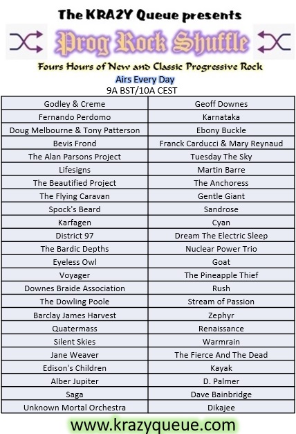 The 15-June Prog Rock Shuffle is in the Queue...
Playlist: krazyqueue.com/PRS.html
Player: player.live365.com/a35765?l
More info and worldwide players at:
krazyqueue.com
#progrock #classicrock #rockon