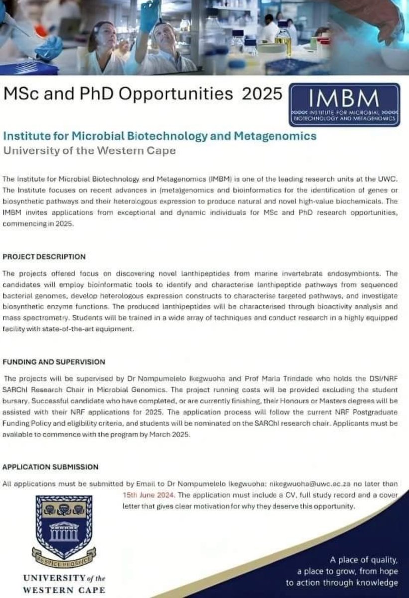 dafemlions's tweet photo. Masters and PhD opportunities in microbial biotechnology https://t.co/G6Dy9O7TJe