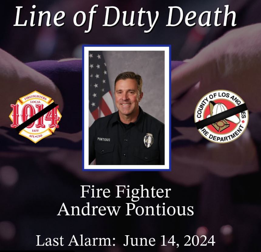 LAFDChief's tweet image. Our @LAFD family grieves with @LACoFD at the heartbreaking loss of Fire Fighter Andrew Pontious, as we pray for the wellness of his injured colleague. At times like this, we are reminded of the profound sacrifice first responders are willing to make in serving our communities.