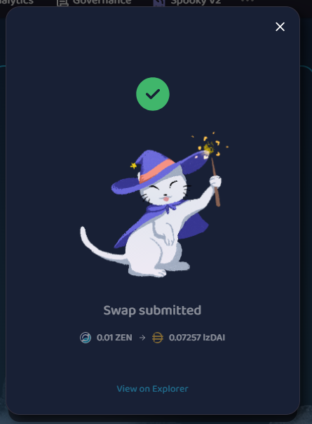 ionus12's tweet photo. Doing swap in SpookySwap is so fun and effortless, just like before I'm swapping my $ZEN to $DAI in #HorizenEON ecosystem https://t.co/f87Ldg4jdF