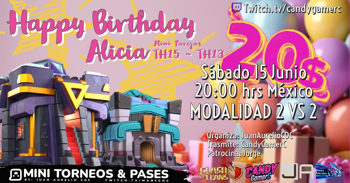 Y seguimos con la fiesta en homenaje a Nuesta Alicia por su Cumpleaños se viene MiniTorneo de parejas Th15 - Th13 , 
32 Participantes
2 vs. 2
Vengan a divertirse

INSCRIPCIÓNES
chat.whatsapp.com/EubYuL8YGUd5Lc…
