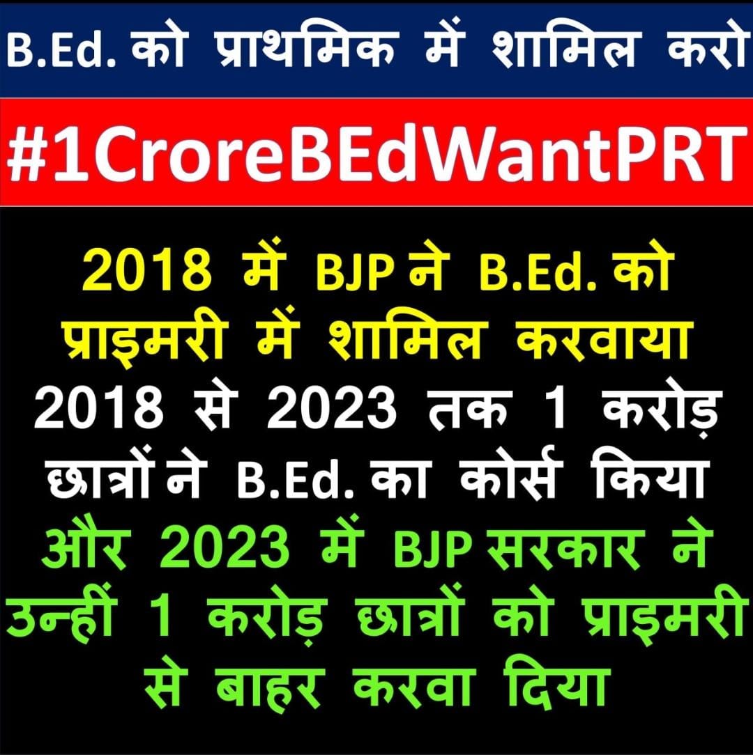#1CroreBEdWantPRT
<a href="/narendramodi/">Narendra Modi</a>
<a href="/myogiadityanath/">Yogi Adityanath</a>
@ncteDelhi
<a href="/NitishKumar/">Nitish Kumar</a>
<a href="/dpradhanbjp/">Dharmendra Pradhan</a>
<a href="/TheLallantop/">The Lallantop</a>
<a href="/dhruv_rathee/">Dhruv Rathee</a>
