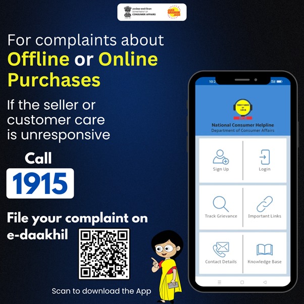 jagograhakjago's tweet image. For unresolved consumer issues, call National Consumer Helpline 1915 or lodge a complaint through e-daakhil. #ConsumerSupport #PurchaseAssistance #ComplaintResolution #1915Helpline #EDaakhil