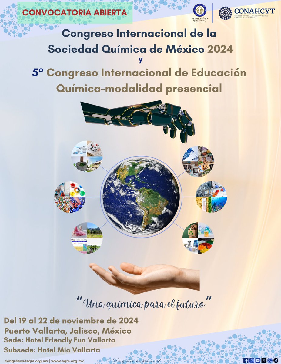La Sociedad Química de México, A.C.
CONVOCA
a estudiantes, profesores de todos los niveles educativos, profesionales de las ciencias químicas, profesores de todos los niveles educativos, profesionales de la educación en ciencias en todas sus áreas, investigadores e industriales