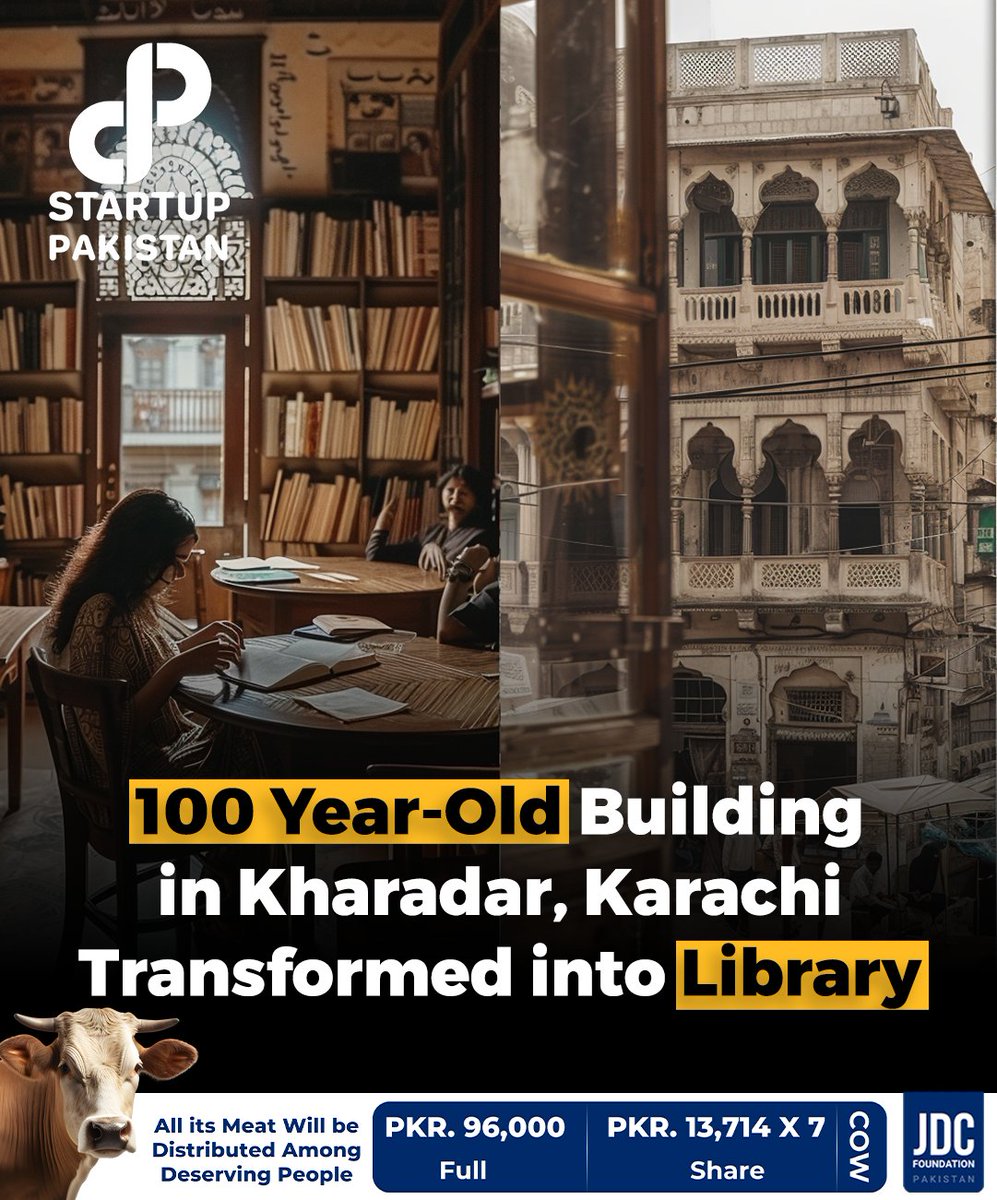 PakStartup's tweet photo. A century-old building in Karachi has undergone a remarkable transformation into a library, named after its former role as a police outpost.
#Karachi #LibraryTransformation #CommunityInitiative #HistoricalBuilding https://t.co/pMXgQ3z21w