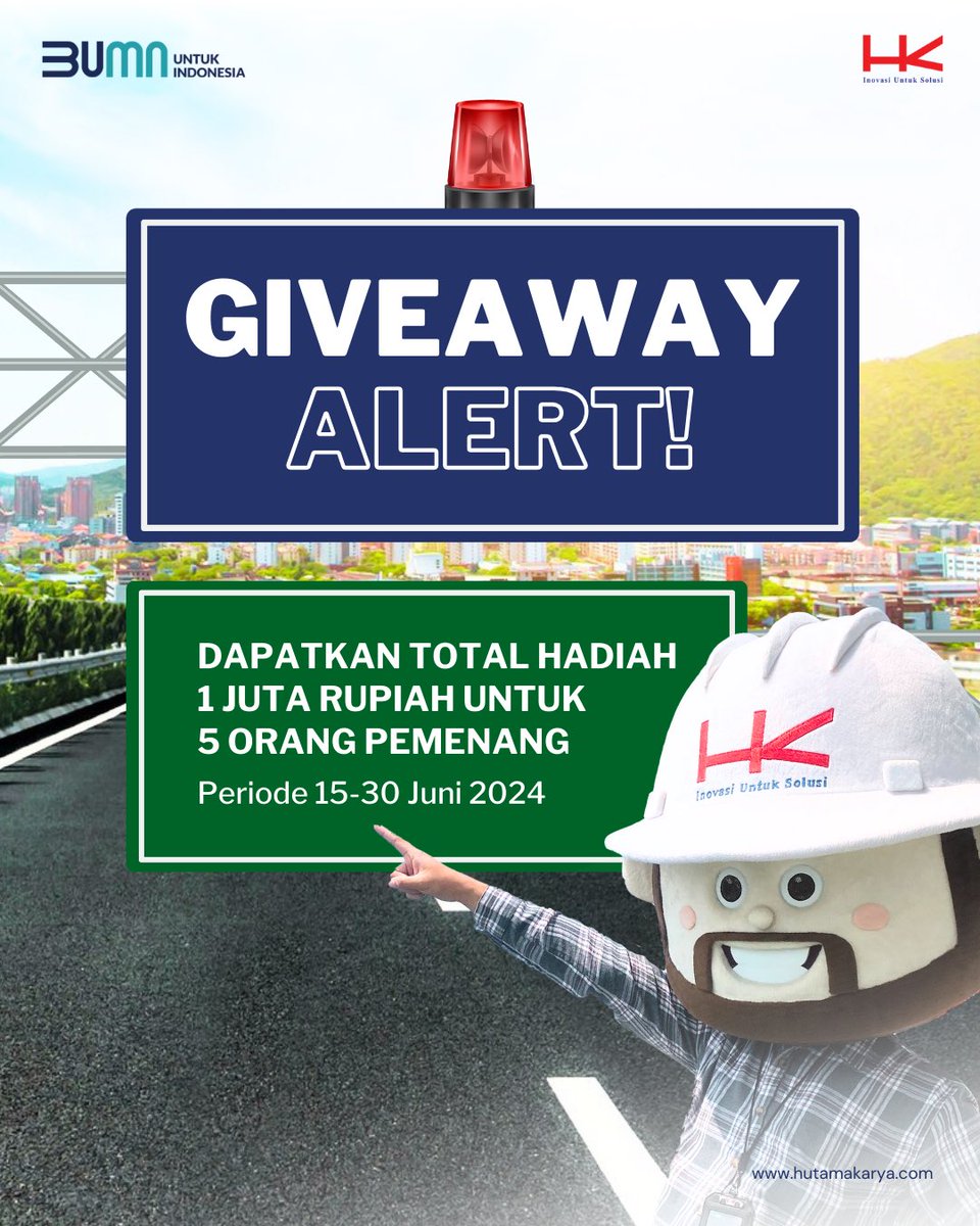 HutamaKarya's tweet photo. 🚨 Giveaway Alert 🚨

Jawab pertanyaan ini dengan tepat! 

“Sebutkan 5 Ruas Jalan Tol Trans Sumatera yang dikelola HK!”

Semoga beruntung dan selamat mencoba! ✨

#HutamaKarya #GiveawayHutamaKarya https://t.co/47huyvWx8P