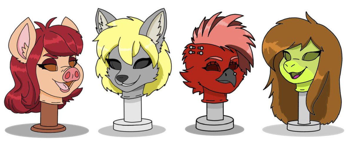 Some feminine mask practice I did about a month ago. I tried to a wide assortment of species, hairstyles, colors, etc. personally, the bird one is my favorite 😜