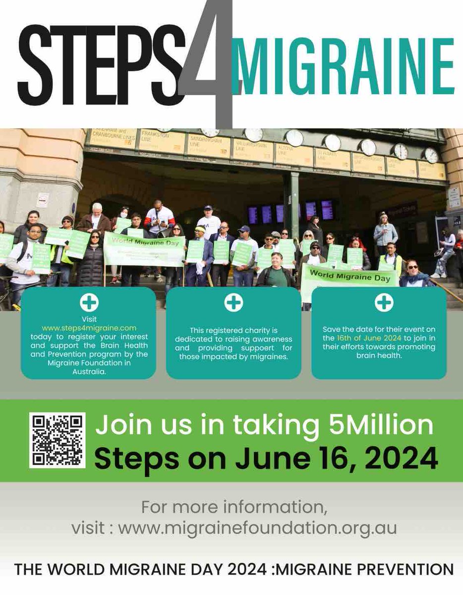 See you tomorrow! Dress in green 🌿 and join us at Flagstaff Gardens lawn 13 for the National Migraine Walk! Let’s make a difference together! 🌿 🇦🇺 
steps4migraine.com 
#NationalMigraineWalk #MigraineAwareness #TogetherWeCan
#Migraine  
#MigraineAustralia