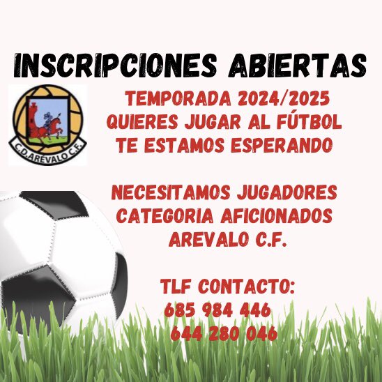 Apúntate al <a href="/Arevalo_CF/">C.D.AREVALO.C.F</a> para la temporada 24/25