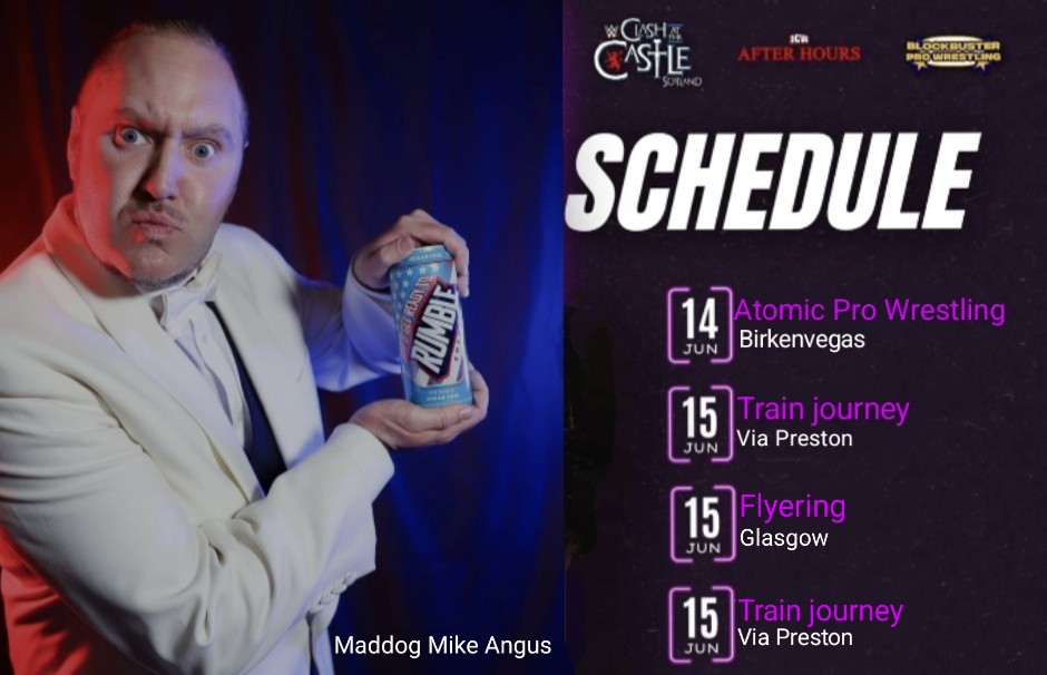 AngusMaddog's tweet photo. Maddog's schedule #WWECastle
#glasgow #scotland #clash2024 https://t.co/LuGBudN9IW