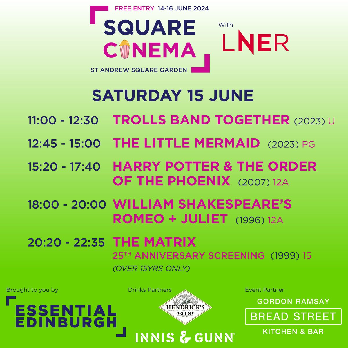 UniqueEventsltd's tweet image. Today’s FREE outdoor cinema programme at #SquareCinema with @EssentialEdin &amp;amp; @LNER in St Andrew Sq. Grab your picnic blanket and join us for 5 FREE blockbuster films. No tickets required - just show up and enjoy the show! edinburghcitycentre.co.uk/square-cinema/