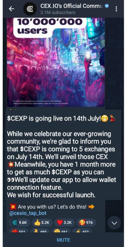 cryptobyAhmad's tweet image. $CEXP is going live on 14th July 🔥🔥

Join know Earn max point 🔥🔥🔥
Only one month left 🎁

t.me/cexio_tap_bot?…

#airdrop #miningbot 🔥