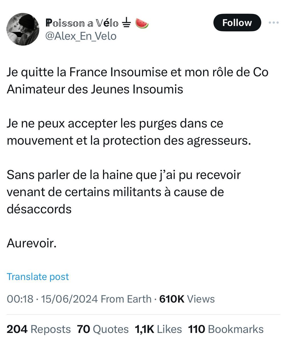 Si t'es antisémite, t'es investi LFI. 

Si tu frappes ta femme, t'es investi LFI. 

Si tu fais l'apologie du terrorisme, t'es investi LFI. 

Mais si tu critiques le gourou Melenchon, tu dégages. 

QUAND C'EST POURRI, C'EST LFI. 

Aucune voix pour les pourris.