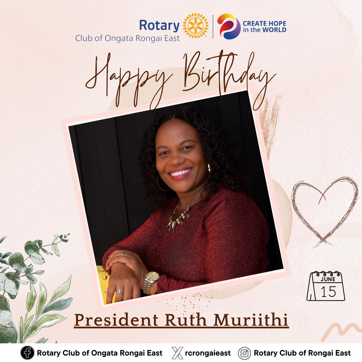 Happy Birthday,Pres Ruth! 🎉
Today, we celebrate not only your special day but also the incredible leadership &amp; dedication you bring to our Rotary Club. Your vision, passion &amp; tireless efforts inspire us all. Wishing you a day filled with joy, love &amp; all the happiness you deserve