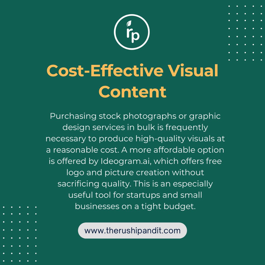 teamrushipandit's tweet image. 💸 Cost-Effective Visual Content Creation with Ideogram.ai
Read More - therushipandit.com/free-ai
#CostEffectiveDesign, #IdeogramAI, #FreeLogoCreator, #SmallBusinessTool, #VisualContentCreation