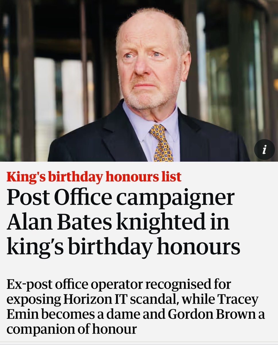 carolvorders's tweet image. Alan Bates is knighted in Kings Honours List, and that single act gives me hope for all of us that better times are coming.

He says he’s accepting it on behalf of all of those who’ve suffered in the Post Office Scandal.

Not all heros wear capes

Congratulations Mr Bates👌