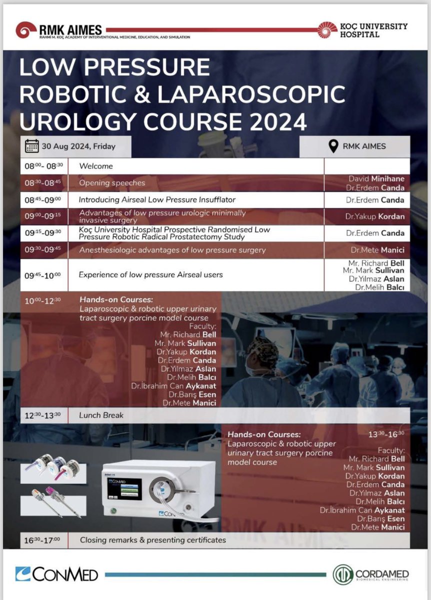 Abdullah Erdem Canda (@erdemcanda) on Twitter photo Welcome to join our event with low pressure robotic & lap courses <a href="/RMKAIMES/">RMK AIMES</a> Training Center in Istanbul!
Fore info/register/accommodation please email: info@aimes.org
<a href="/UniofOxford/">University of Oxford</a>
<a href="/kocuniversity/">Koç Üniversitesi</a>
<a href="/OxPCaBiol/">Oxford Prostate Cancer Biology Group</a>
<a href="/Freddie_Hamdy/">Freddie Hamdy</a>
<a href="/Tilki_De/">Derya Tilki, MD</a>
<a href="/drkemalsarica/">Kemal Sarıca</a>
<a href="/urodrya/">Yılmaz Aslan</a>
<a href="/ConMedAirSeal/">CONMED AirSeal® System</a> Welcome to join our event with low pressure robotic & lap courses <a href="/RMKAIMES/">RMK AIMES</a> Training Center in Istanbul!
Fore info/register/accommodation please email: info@aimes.org
<a href="/UniofOxford/">University of Oxford</a>
<a href="/kocuniversity/">Koç Üniversitesi</a>
<a href="/OxPCaBiol/">Oxford Prostate Cancer Biology Group</a>
<a href="/Freddie_Hamdy/">Freddie Hamdy</a>
<a href="/Tilki_De/">Derya Tilki, MD</a>
<a href="/drkemalsarica/">Kemal Sarıca</a>
<a href="/urodrya/">Yılmaz Aslan</a>
<a href="/ConMedAirSeal/">CONMED AirSeal® System</a>
