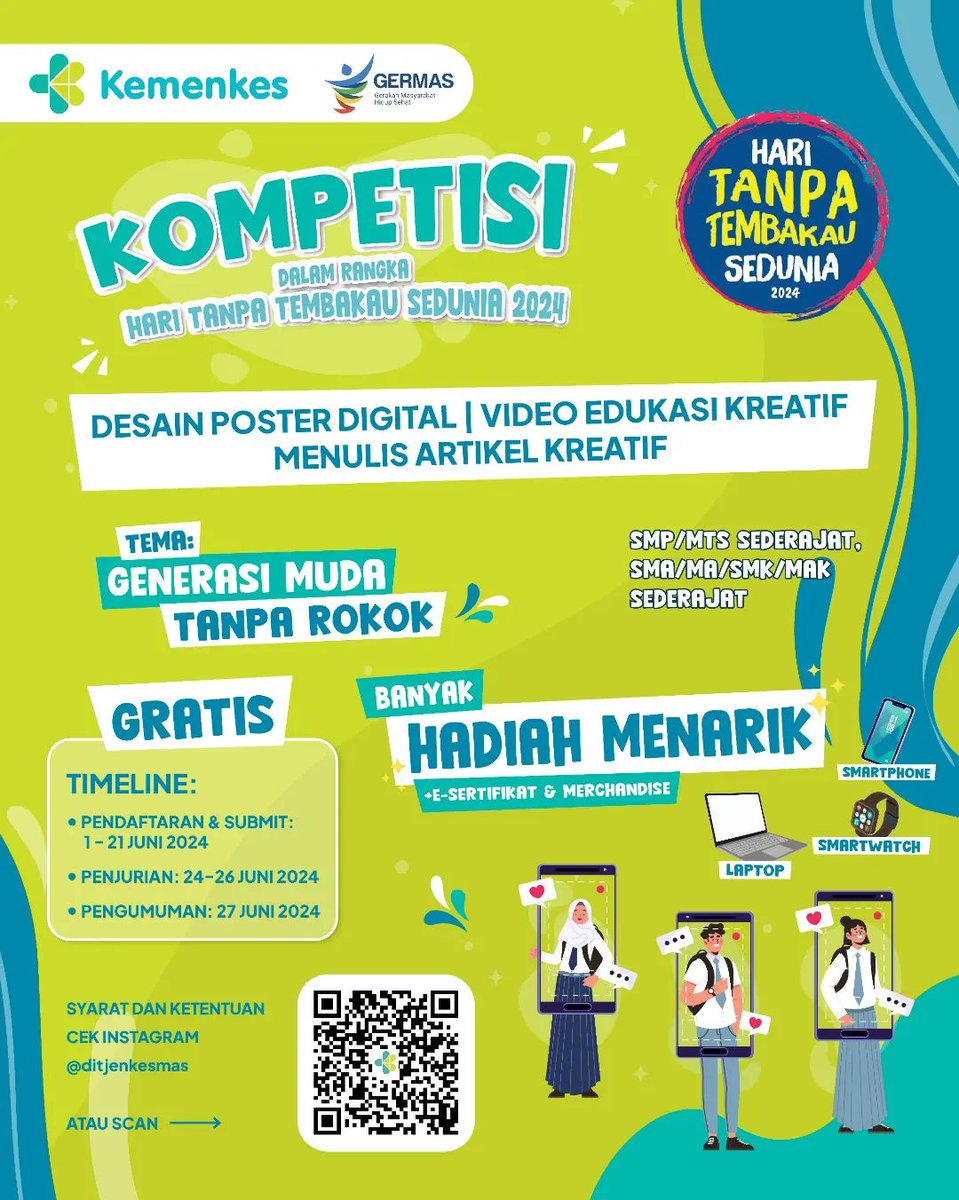 updateevent_'s tweet photo. [INFO LOMBA]

Ada juga nih info lomba dari Kementerian Kesehatan untuk SMP, SMA, dan para Ibu ! Gass ikutan ga nih? 🔥

#Infolomba #Lomba #Lombaposter #Lombavideo #Lombaartikel #Lombamenulis #InfoSMA #InfoSMP https://t.co/LMH4hQyKgP