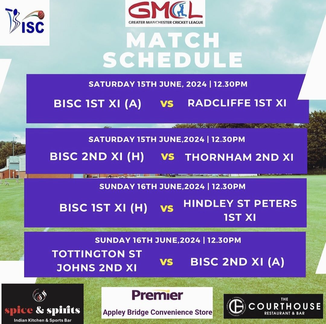 Here are our fixtures for another busy weekend of cricket! Let's hope we can beat the weather! #GMCL