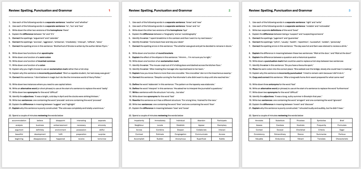 Three quick spelling, punctuation and grammar review sheets douglaswise.co.uk/blog/spelling-… ✍️