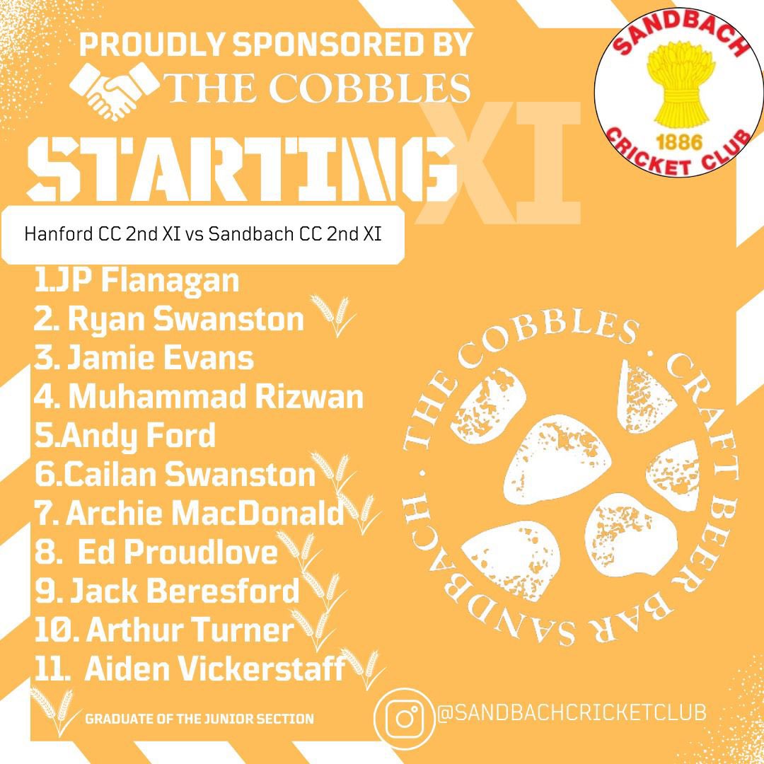 Your Bach lineups for today’s fixtures! Go well both teams! The 1st XI are at home, come down and support the team! Thank you to The Cobbles for their support! 🏏🌾 #MoreThanCricket