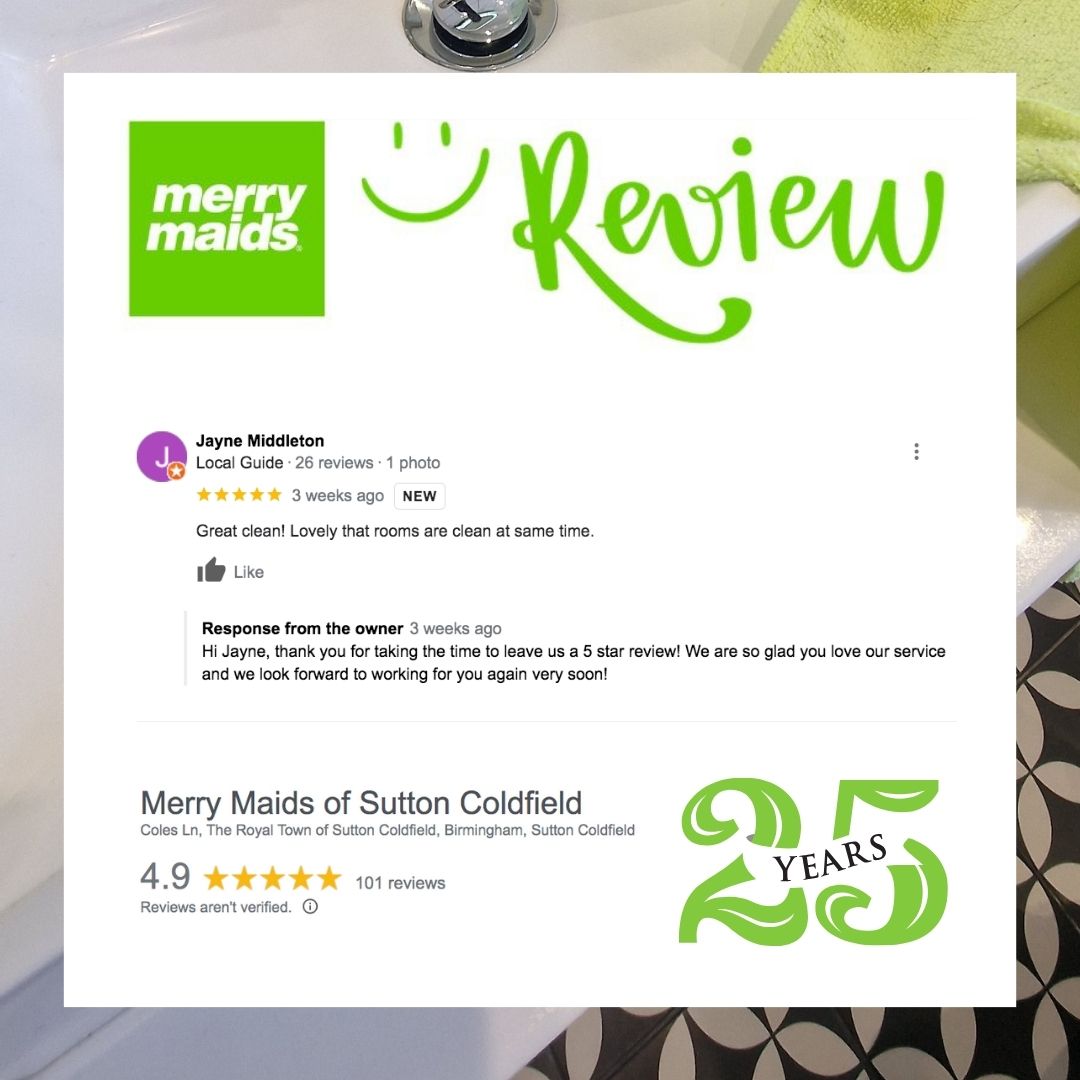 MerryMaidsSC's tweet photo. 🌟 Consistent Excellence, Every Time! 🌟

We're delighted to receive another stellar review, this time from our valued customer, Jayne Middleton!🌟

Book your clean today and let us transform your home! ✨🧹

#MerryMaids #CustomerReview #ConsistentClean  #BookNow #SuttonColdfield https://t.co/ZphMQIuJzs