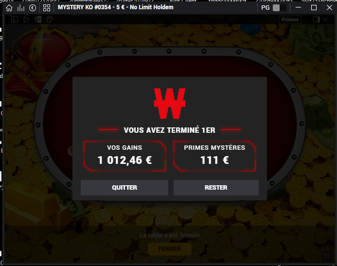 Merci à <a href="/EtiennePKR/">EtiennePKR</a> d'avoir rendu le run. Grace à ça, on a signé la plus belle perf du bankroll challenge en direct sur la <a href="/Winamax/">Winamax Poker 🔞</a> TV  ! La bankroll est donc maintenant à 2200€, je ferai un bilan détaillé de ce premier mois de challenge sur ma chaîne youtube dans la semaine
