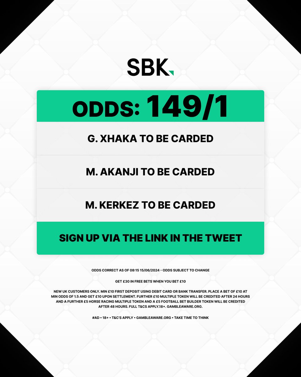 SmartAccaTips's tweet image. 😍 HERE IT IS!!!!

👉 JOIN SBK HERE: smartaccatip.link/SBK1030

🇨🇭 Akanji and Xhaka (3) had the most cards for the Swiss in the qualifiers.

🇭🇺 Kerkez (2) had the 2nd most cards for Hungary in the qualifiers.

💚 Stay tuned for MORE content!

#Ad 18+ GambleAware New Customer Offer