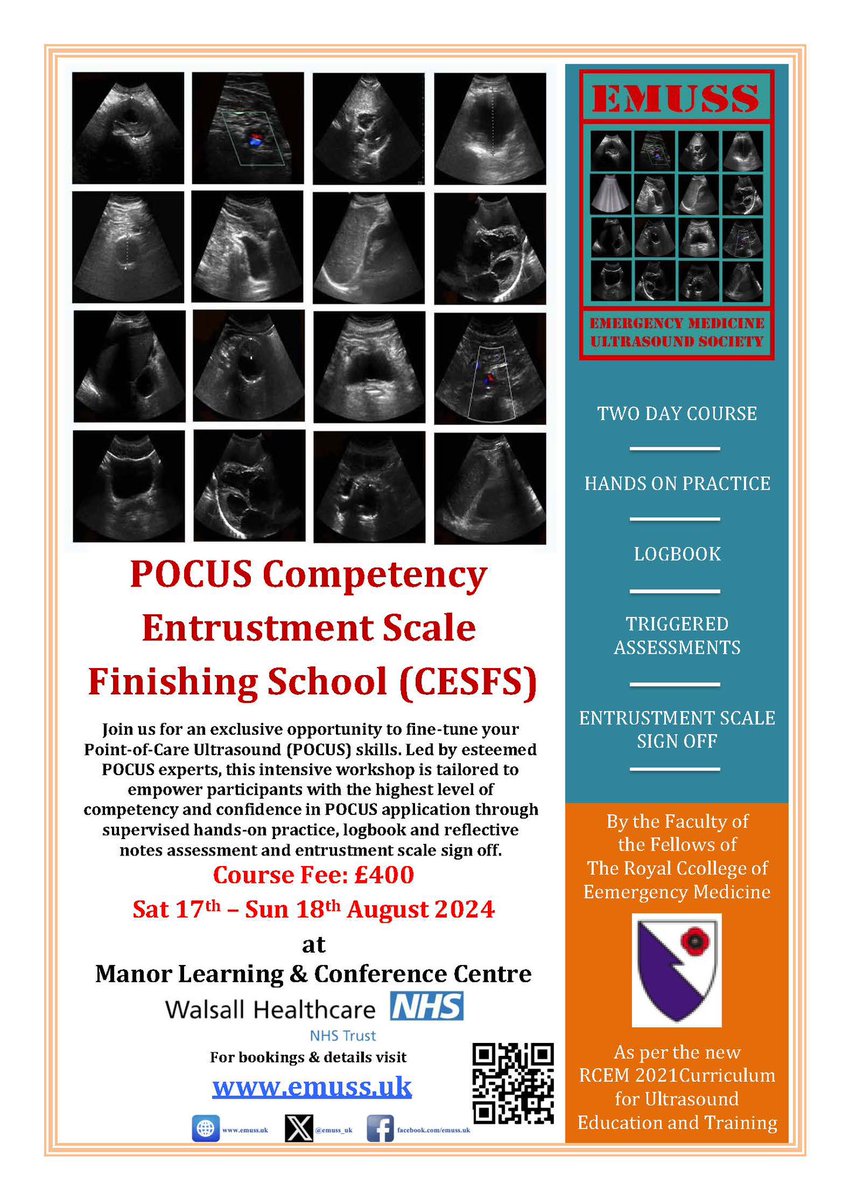 The registration is now open for our upcoming courses in August 2024. Please register at emuss.uk for POCUS Level 1 Course or POCUS Competency Entrustment Scale Finishing School.