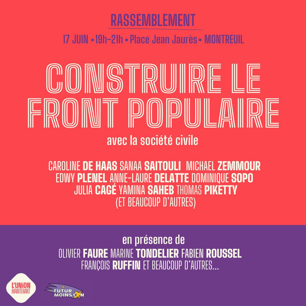 CageJulia's tweet image. Pour la victoire des gauches et des écologistes
Pour le #NouveauFrontPopulaire 
Une seule solution : l'Union, maintenant !

Il s'agit de la vie des gens, des travailleurs, du pouvoir d'achat,  de nos libertés.

Tout le reste passe après. Il y a urgence.

On compte sur vous ! 👇