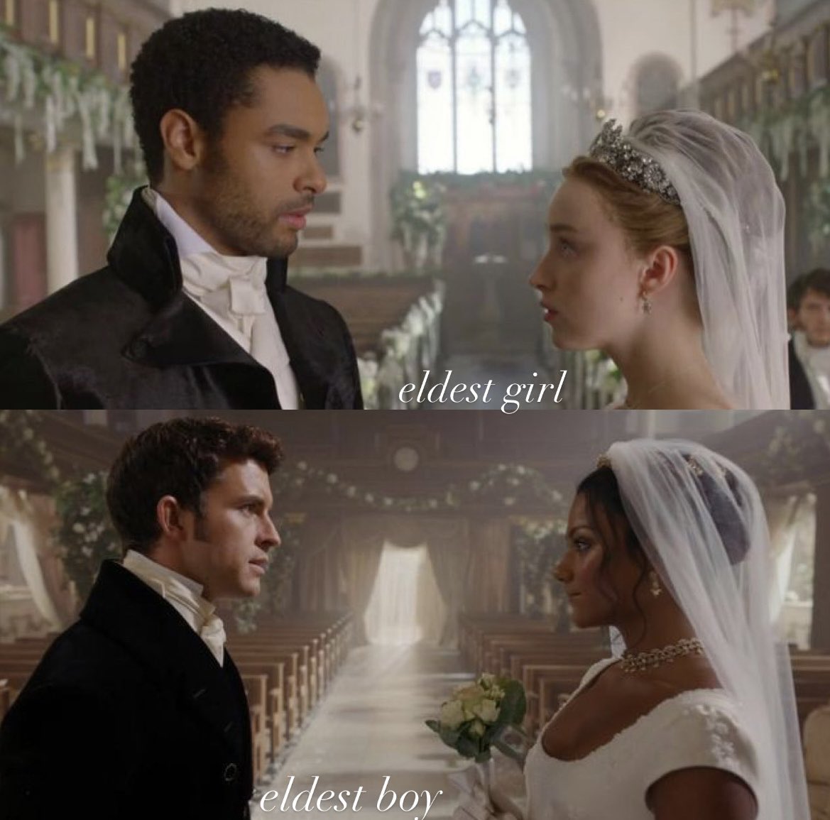 Janaroxynelson's tweet photo. #Bridgerton interesting how first the eldest girl👑 & boy🐝 got married, followed by the 3rd son🪞 & daughter🎹. Next should be the 2nd girl & boy ⌛️= Benedict🎭 & Eloise💌. I really hope we get to see all the siblings’ happily ever afters🙏🏼❤️. #daphmon #kanthony #polin #franjohn https://t.co/elVFdCdDQF