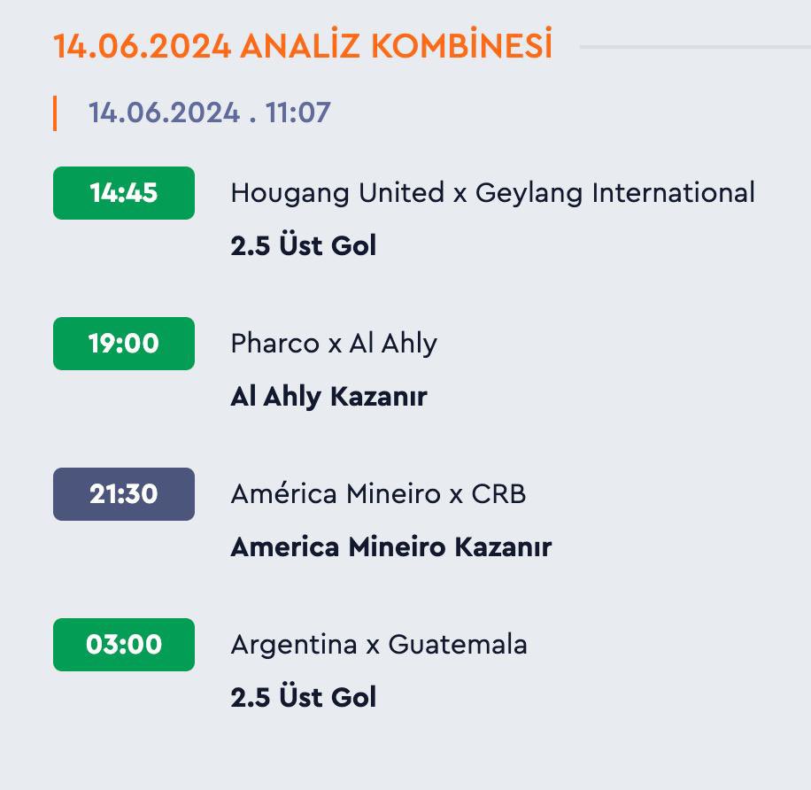 🟡🔵🟢Tahminoloji 14.06 Cuma İstatistikleri🟡🔵🟢

Günün Kombinesi✅
Euro 2024 Kasası 2’de 2✅
Erbil-Talaba Maç Sonu Beraberlik✅
Doğru Skor 0-0🎯✅
Örgryte-Sundsvall Maç Sonu Beraberlik✅
Doğru Skor 1-1🎯✅
Analiz Kombinesi⏳(Son Maça Kaldı)

Tahminoloji Kazanmaya&amp;Kazandırmaya