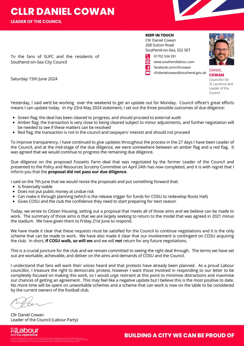 UPDATE ON SUFC 🦐 

I said we would be writing on Monday but we’ve worked hard and a letter has been sent to the current owners today.

All the details 👇
