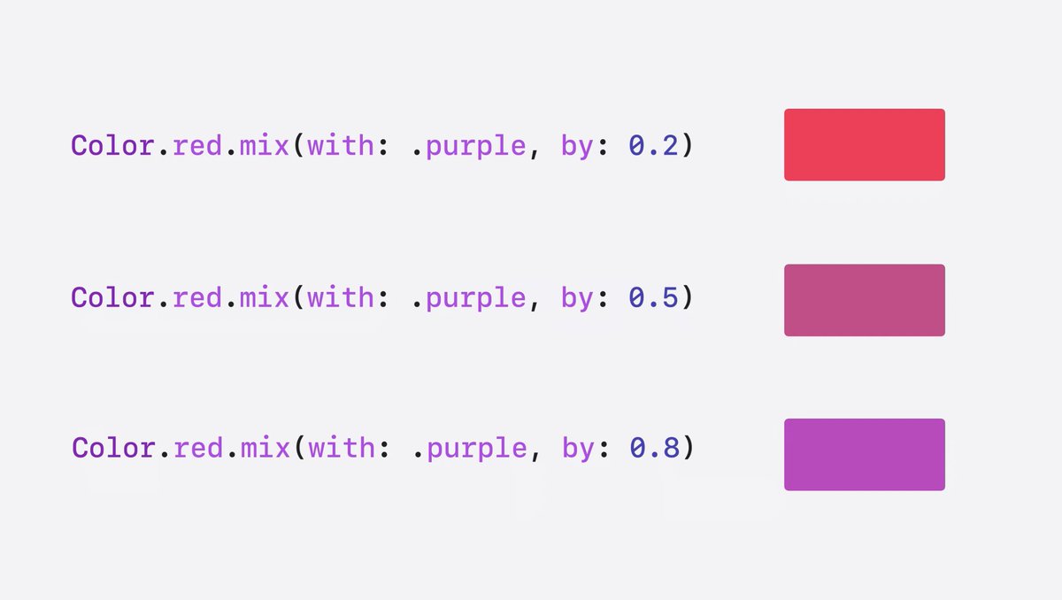 rampatra_'s tweet image. SwiftUI now allows you to mix one color with another by a given amount.

#WWDC24