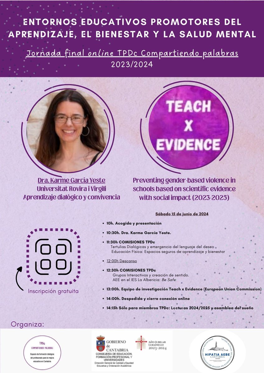 ¡Comenzamos la jornada final de la TPD de #Cantabria 'Compartiendo palabras'!

Y lo hacemos como comenzamos, como en #Odisea, un encuentro muy deseado e ilusionante para dialogar sobre las mejores evidencias para construir contextos educativos libres de violencia.
#TPDCantabria24