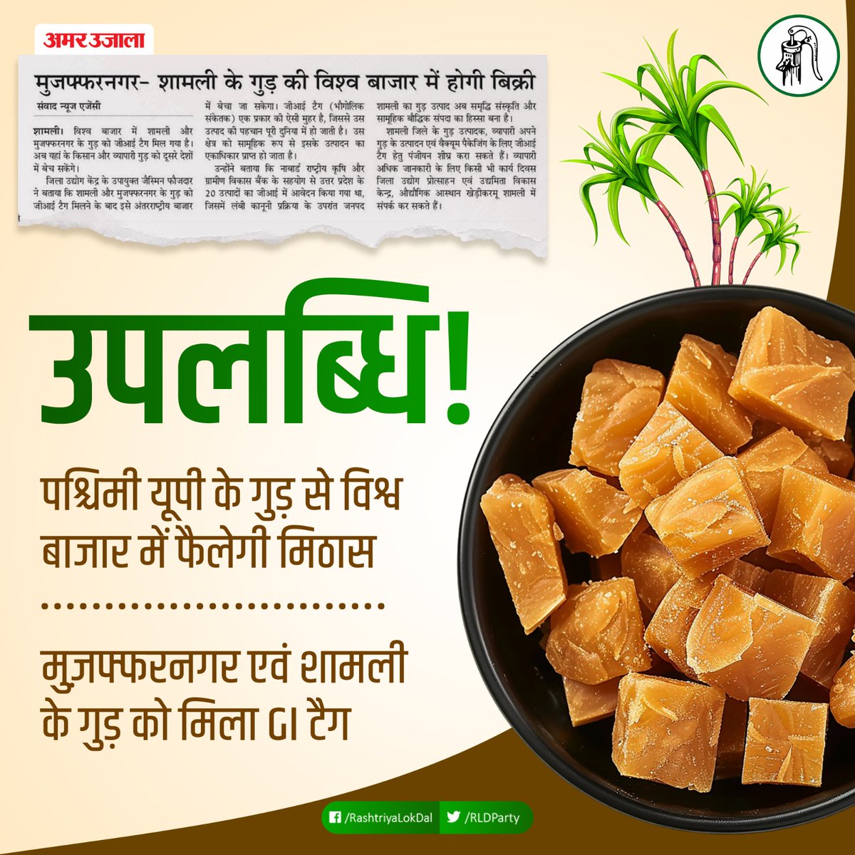 RLDparty's tweet image. जय हो!

मुज़फ्फरनगर और शामली के गुड़ को मिला GI टैग। अब दुनिया भर में मिठास घोलेंगे यूपी के किसान, विदेशों में भी छाएगी मुज़फ्फरनगर और शामली के गुड़ की मिठास। 

#Muzzafarnagar #Shamli #GITag