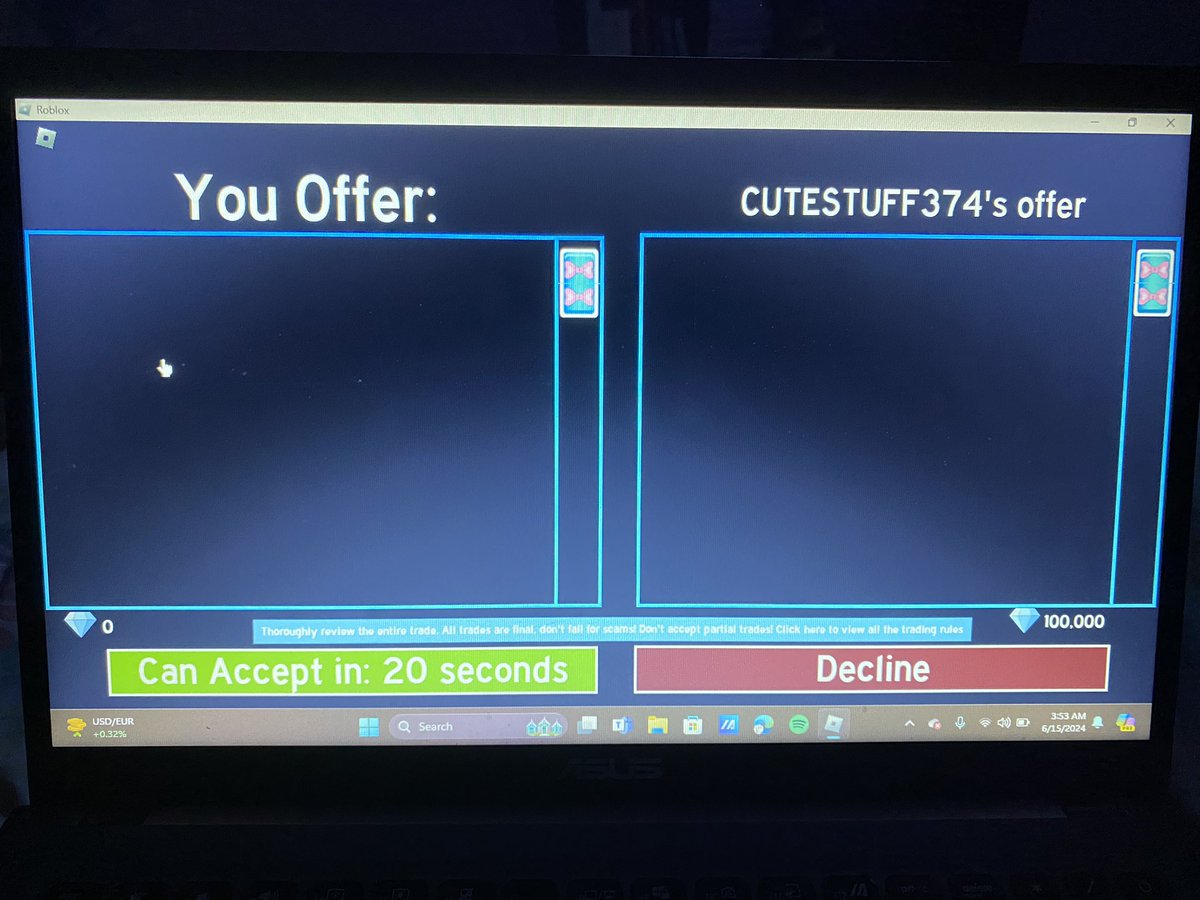 traded with <a href="/Cookie_cxlover/">♡𝐊𝐨𝐨𝐤ie sam♡</a> again! gave 350 robux w tax for 100k rhd