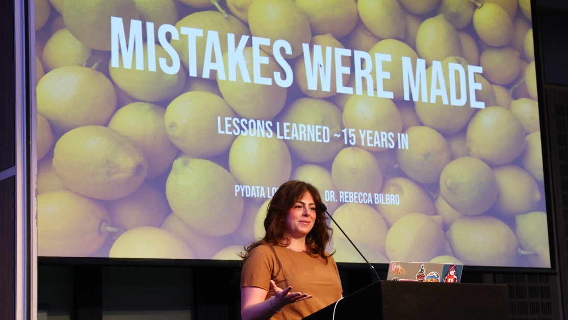 AstroAdamH's tweet image. Opening keynote from @RebeccaBilbro at @PyDataLondon 2024 - 10th Anniversary Conference, "Mistakes were made: Lessons learned 15 years in" #PyDataLondon24 #PyData #DataScience